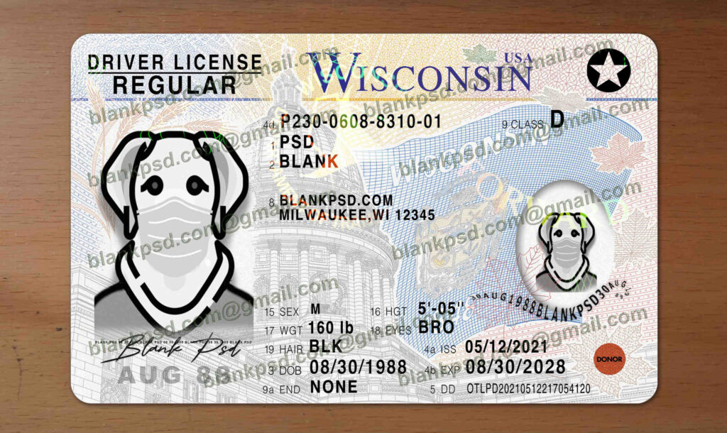 Fake Wisconsin Drivers License New V2 - Blank Psd