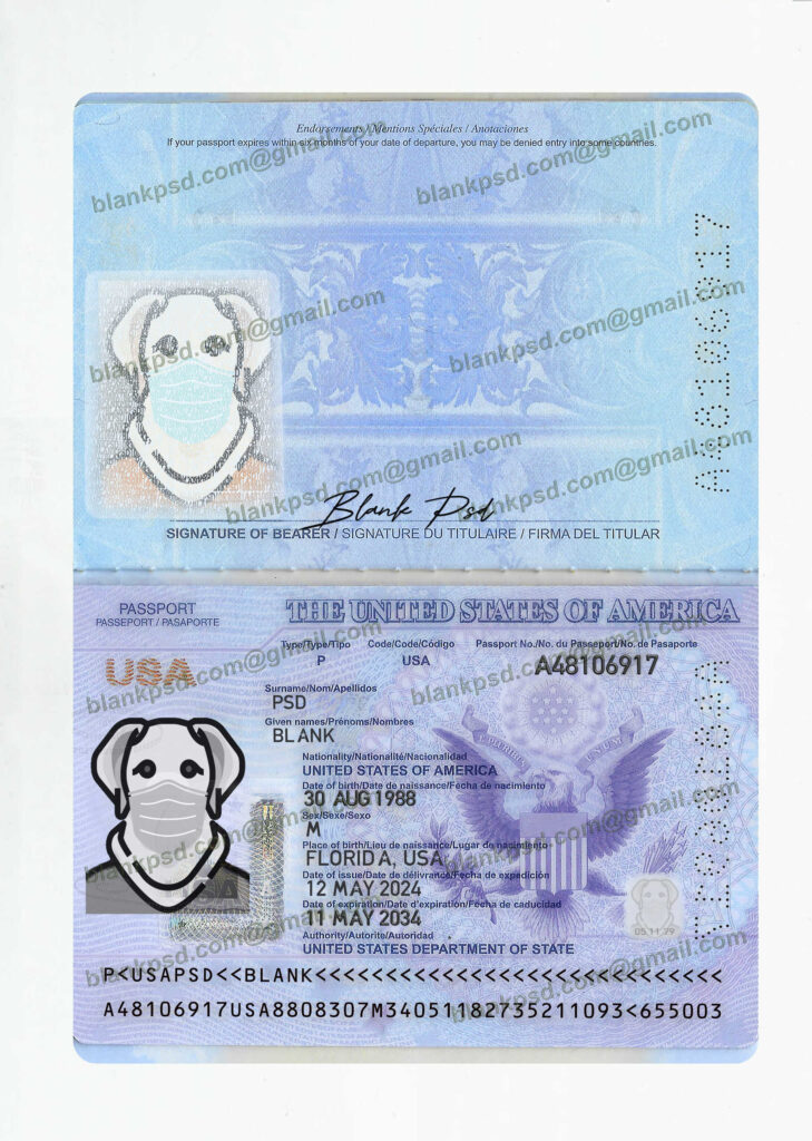 USA Passport Psd Template New V3 - Blank PSD