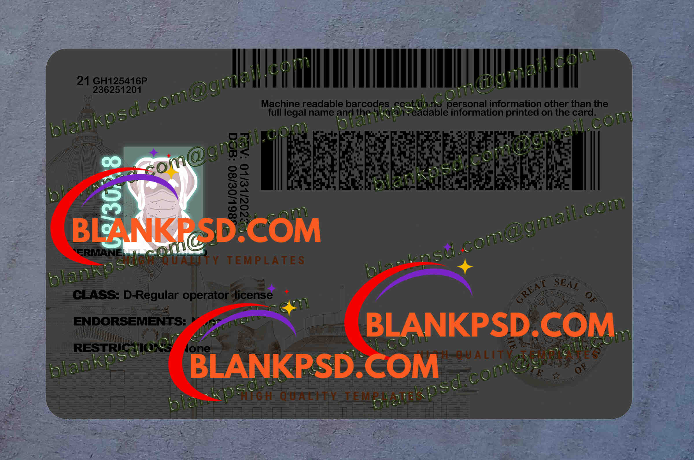 Idaho Driver License Template New V3 2400 DPI 5 back of id drivers license